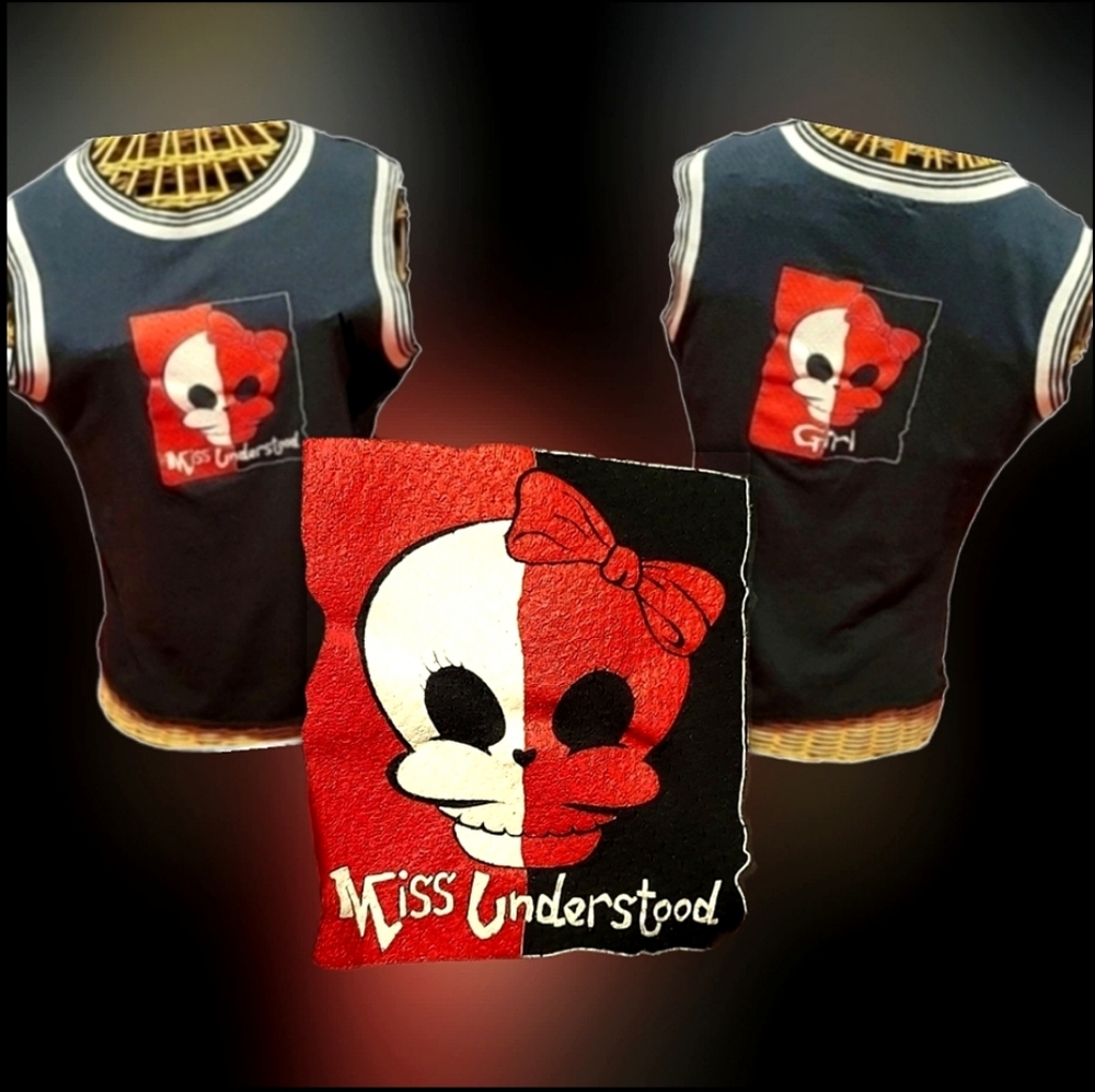 Vtg Y2K Tantrum blk red skull miss understood graphic mallgoth jersey tank top S